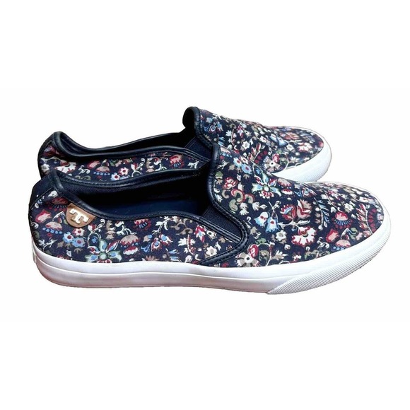 Tory Burch Navy Blue Floral Canvas Casual Sneakers Women Sz 10 - Picture 2 of 10